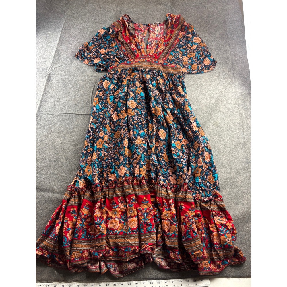 Baltic Born Floral Maxi Dress XL Boho Smocked Empire Waist V-Neck Tiered Rayon - Picture 1 of 7